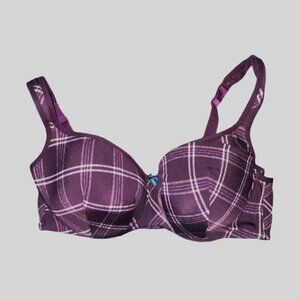 42DD*Cacique*Purple Plaid-Patterned Lined Bra